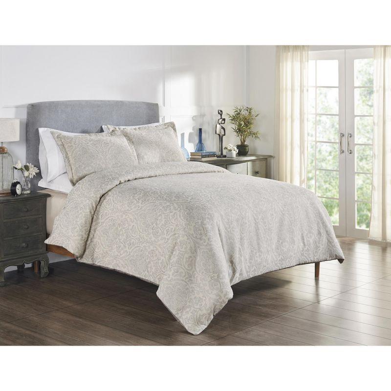 Haven Damask Standard 100% Cotton Duvet Cover , 3 Piece Duvet Cover Set in Gray