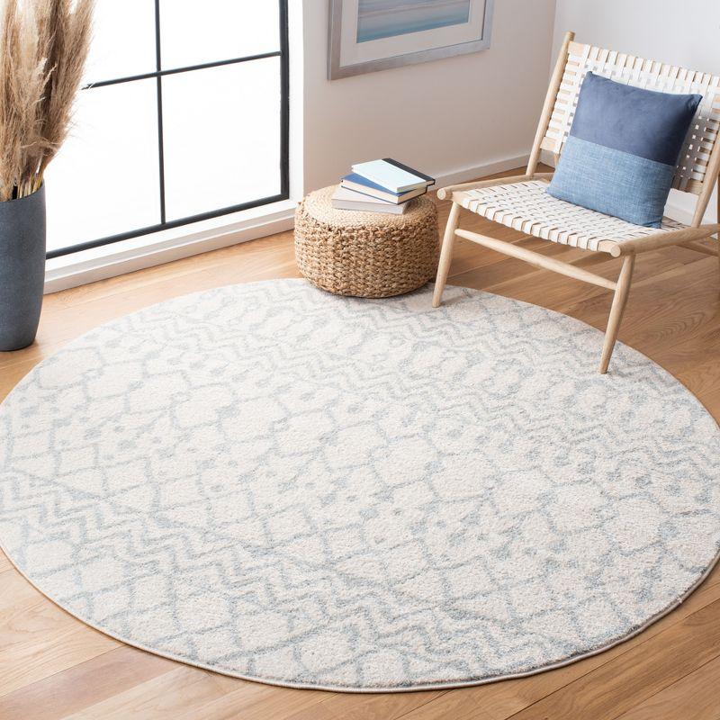 Ivory and Light Grey Hand-Knotted Round Synthetic Area Rug