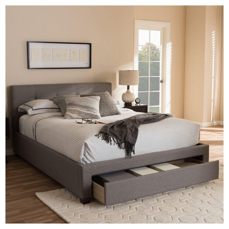 Brandy Modern and Contemporary Fabric Upholstered Platform Bed with Storage Drawer - Baxton Studio