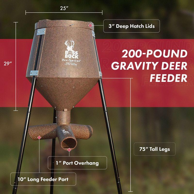 Boss Buck 200 Pound Capacity Gravity Fed Tripod, Corn and Protein Pellet Feeder with 3 Way Adjustable Flow Control for Wildlife, Game, & Deer (2 Pack)