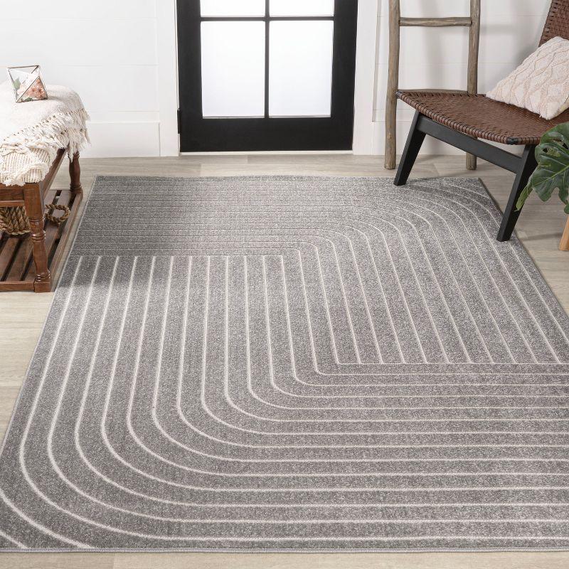 JONATHAN Y Odense High-Low Minimalist Angle Geometric Gray/Ivory 4 ft. x 6 ft. Indoor/Outdoor Area Rug