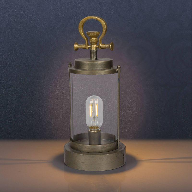 Vintage Metal & Glass Lantern with Warm LED Lights