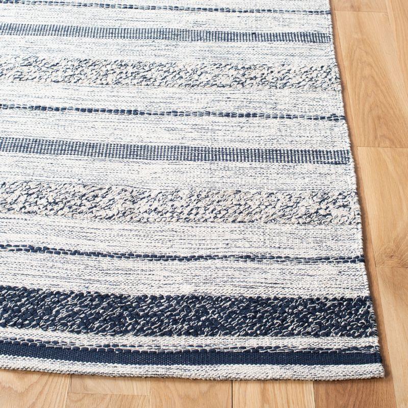 Ivory and Navy Handwoven Wool-Cotton Kilim Area Rug 59 in x 8 in