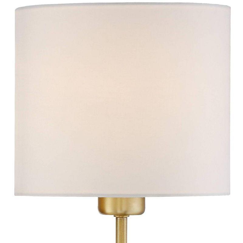 360 Lighting Amidon Modern Wall Lamp Warm Brass Metal Plug-in 8" Light Fixture White Fabric Drum Shade for Bedroom Reading Living Room House Home