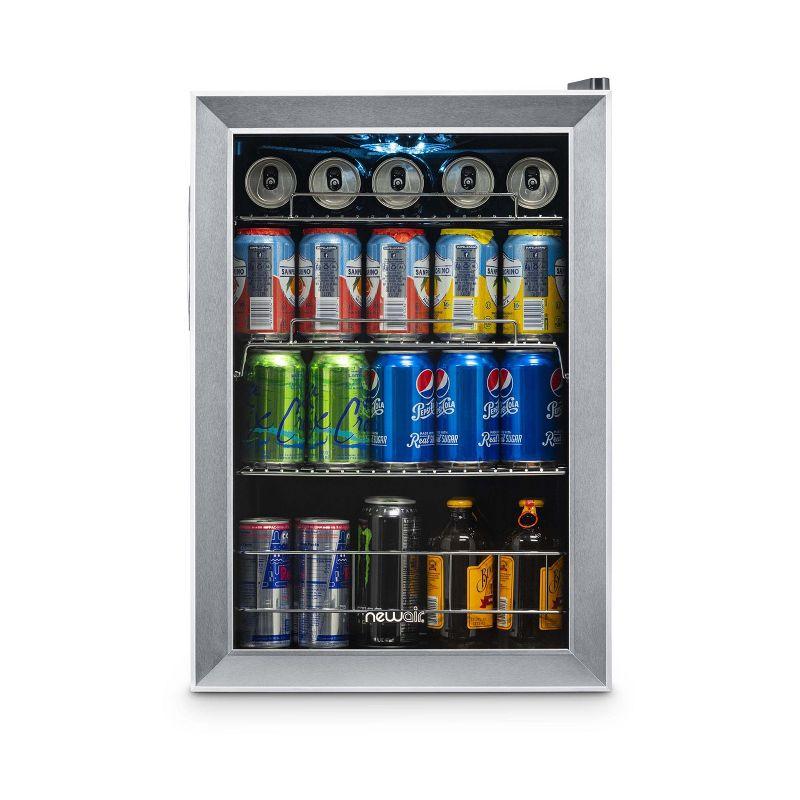 Newair 90 Can Freestanding Beverage Fridge in Stainless Steel, Compact with Adjustable Shelves