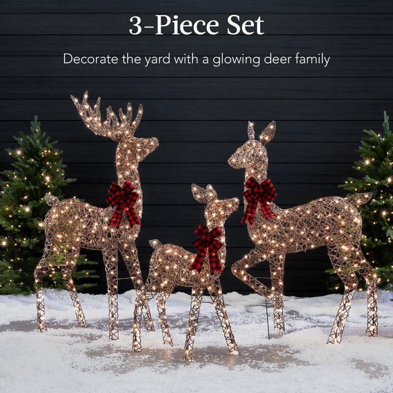 Best Choice Products 3-Piece Rattan Deer Set, Lighted Christmas Outdoor Decoration w/ 360 Lights, Stakes - Rattan