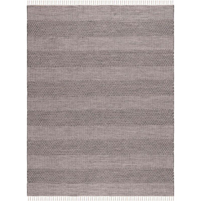 Ivory and Anthracite Geometric Handwoven Cotton-Wool Area Rug 8' x 10'