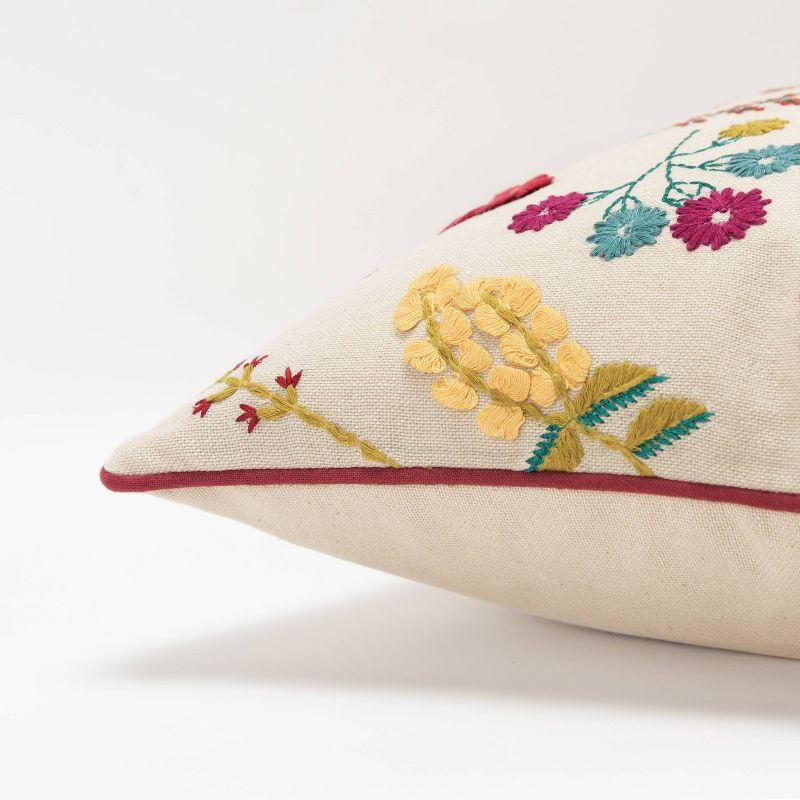 20"x20" Oversize Floral Square Throw Pillow Cover Beige - Rizzy Home: Bohemian Style, Cotton Canvas, Hidden Zipper Closure