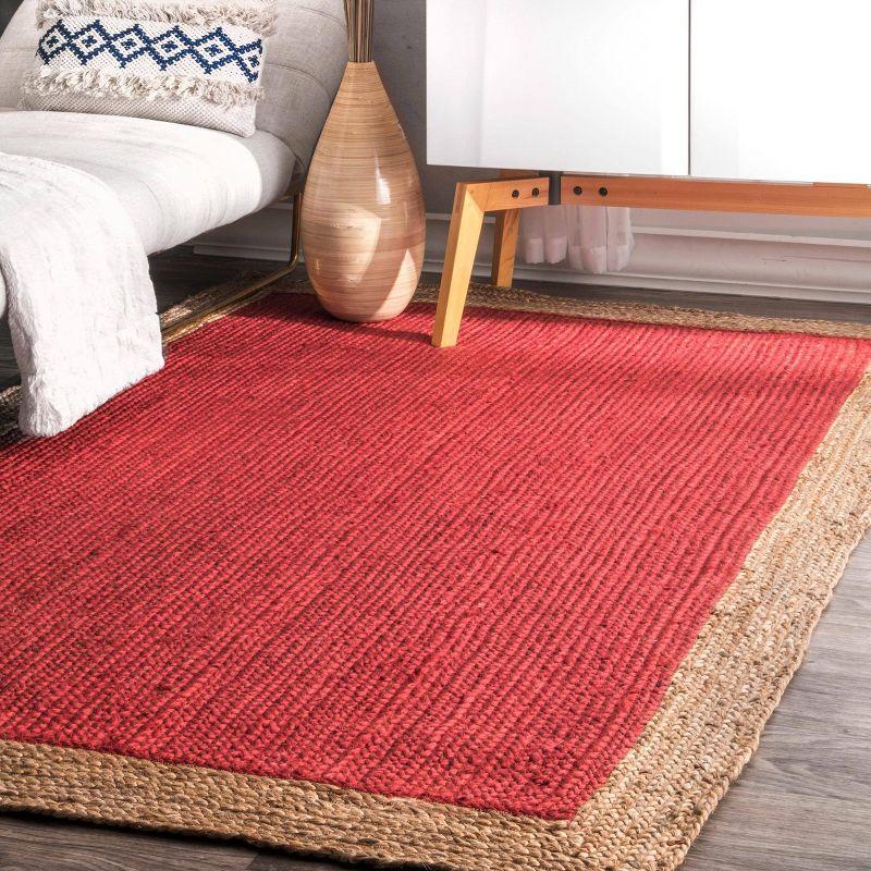 Handmade Red Braided Oval Jute Rug, 37" x 6"