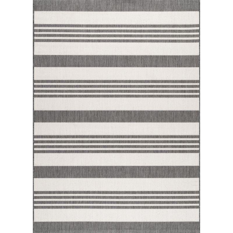 Nuloom Robin Striped 6x9 Indoor/Outdoor Area Rug for Living Room Patio Deck Front Porch Kitchen, Light Grey/Ivory
