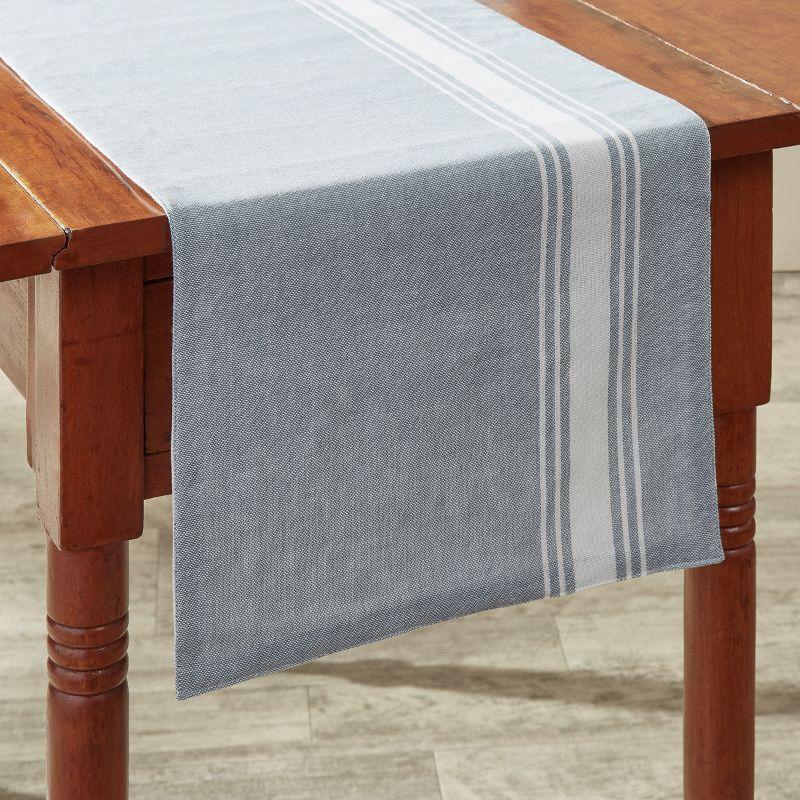 Aurora Stripe White and Blue Cotton Table Runner 13" x 54"