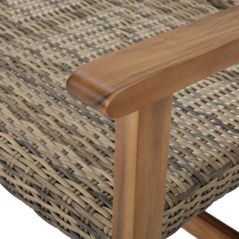 GDFStudio Jean Outdoor Acacia Wood and Wicker Loveseat, Brown