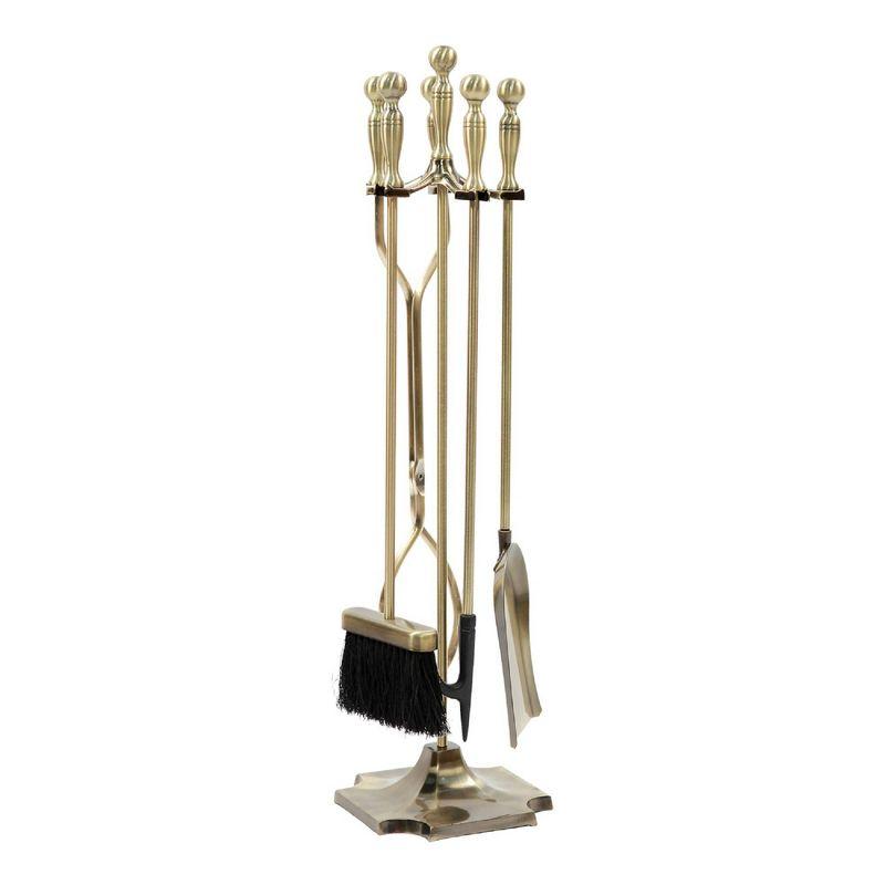 Antique Brass 5-Piece Concord Fireplace Tool Set