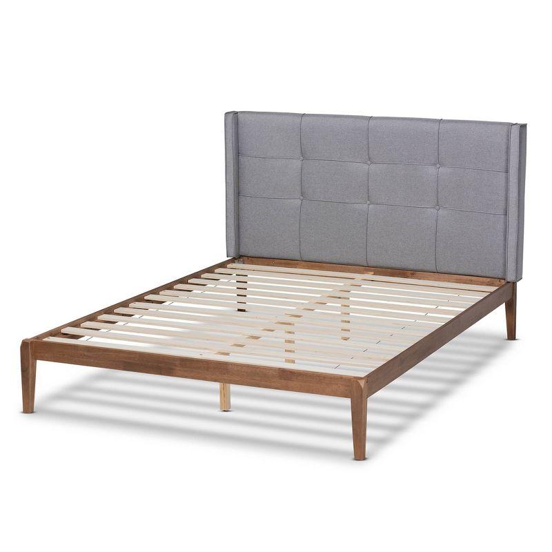 King Edmond Fabric Upholstered Wood Platform Bed Gray/Ash Walnut - Baxton Studio