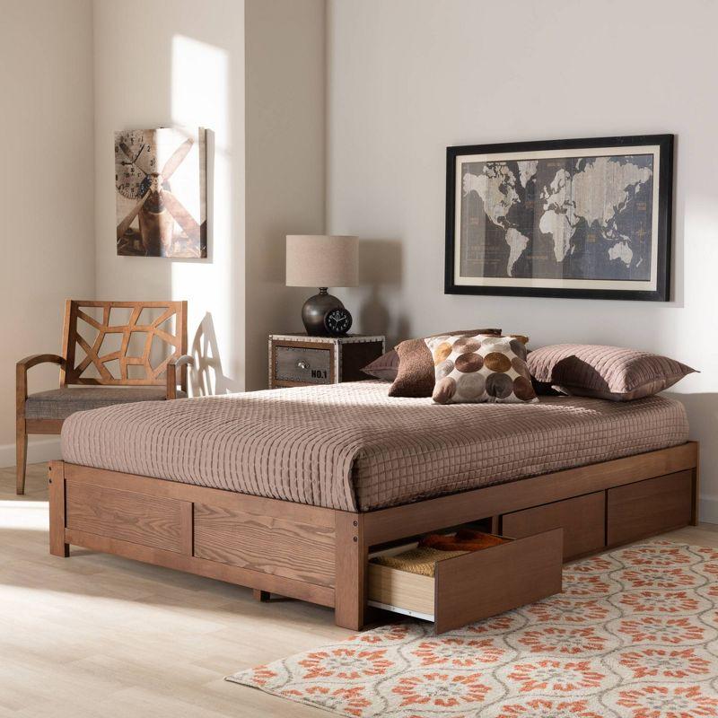 Queen Wren 3 Drawer Storage Bed Frame Walnut - Baxton Studio: MDF & Wood Composite, No Box Spring Needed