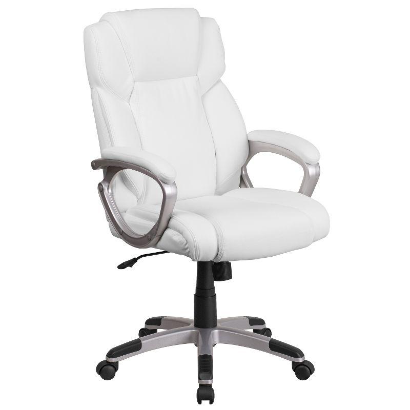 Elegant White LeatherSoft Mid-Back Swivel Office Chair with Padded Arms