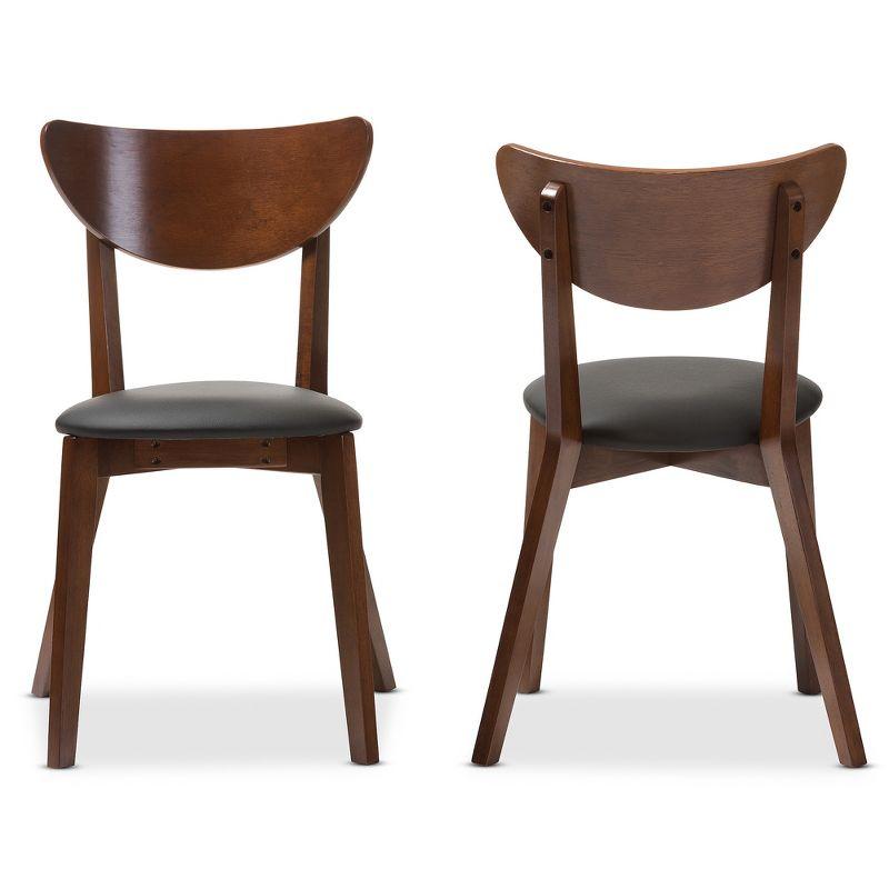 Set of 2 Black Faux Leather Walnut Dining Chairs