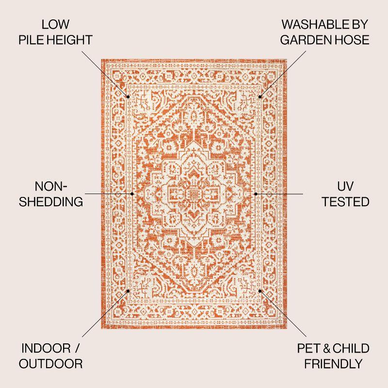9' x 12' Sinjuri Medallion Textured Weave Indoor/Outdoor Area Rug, Orange/Cream - JONATHAN Y