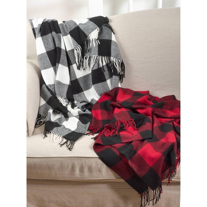 Buffalo Plaid Check Pattern with Tassel Trim Throw Blanket - Saro Lifestyle