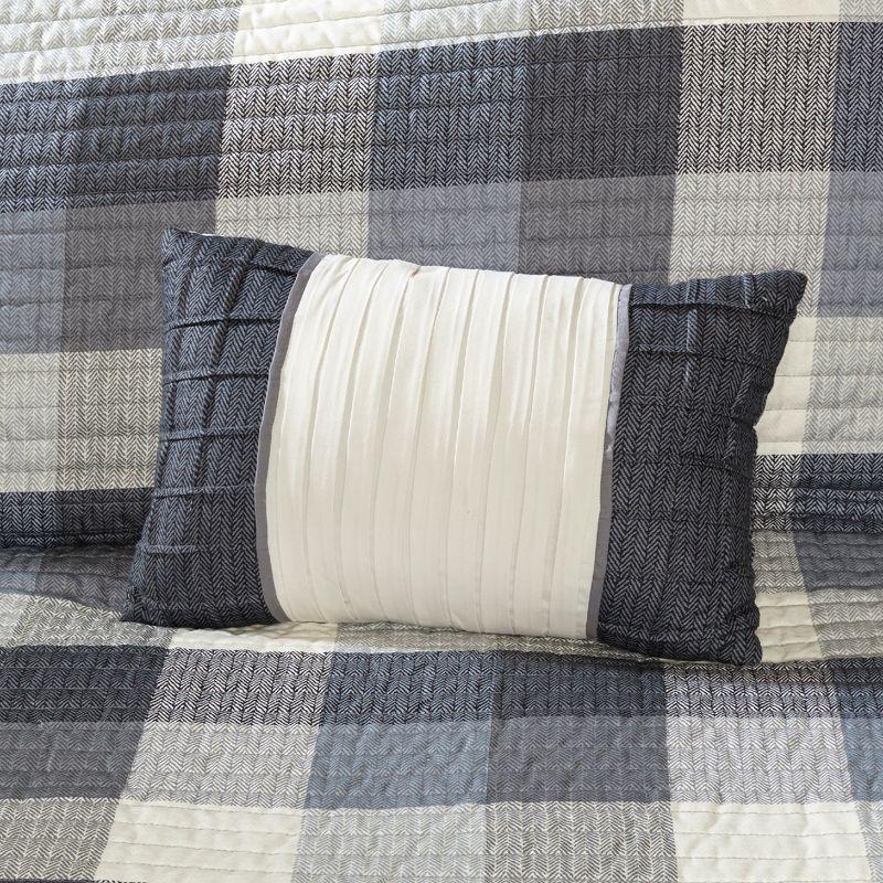 Madison Park 6pc King/California King Warren Herringbone Quilted Reversible Coverlet Set with Decorative Pillows Gray: Rustic Comfort Bedding Set