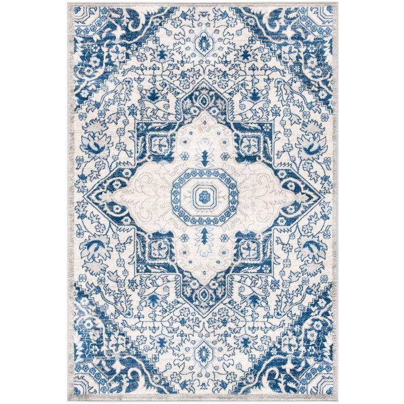 Brentwood 4' x 6' Blue and Cream Synthetic Area Rug