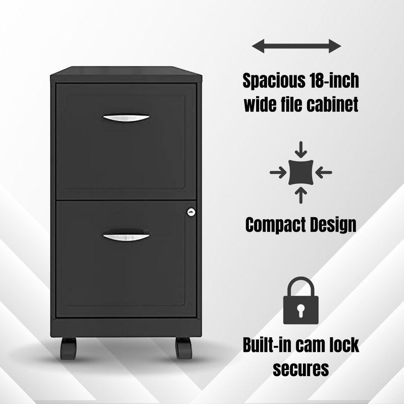 Black 2-Drawer Mobile Metal File Cabinet with Lock