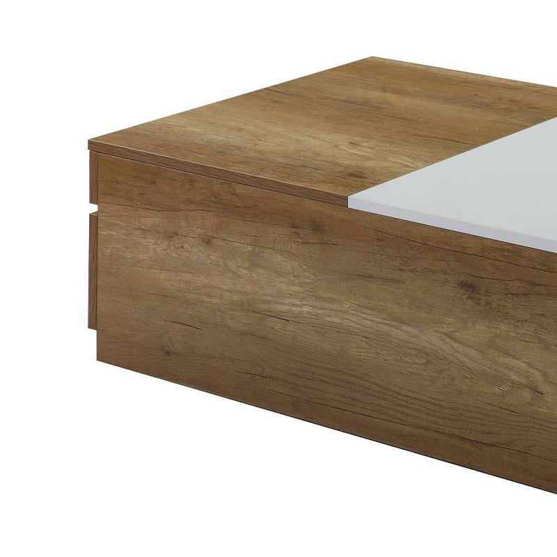 Aafje 49" Coffee Tables Oak/White Finish - Acme Furniture: Rectangular Living Room Table with Adjustable Shelves, Drawer