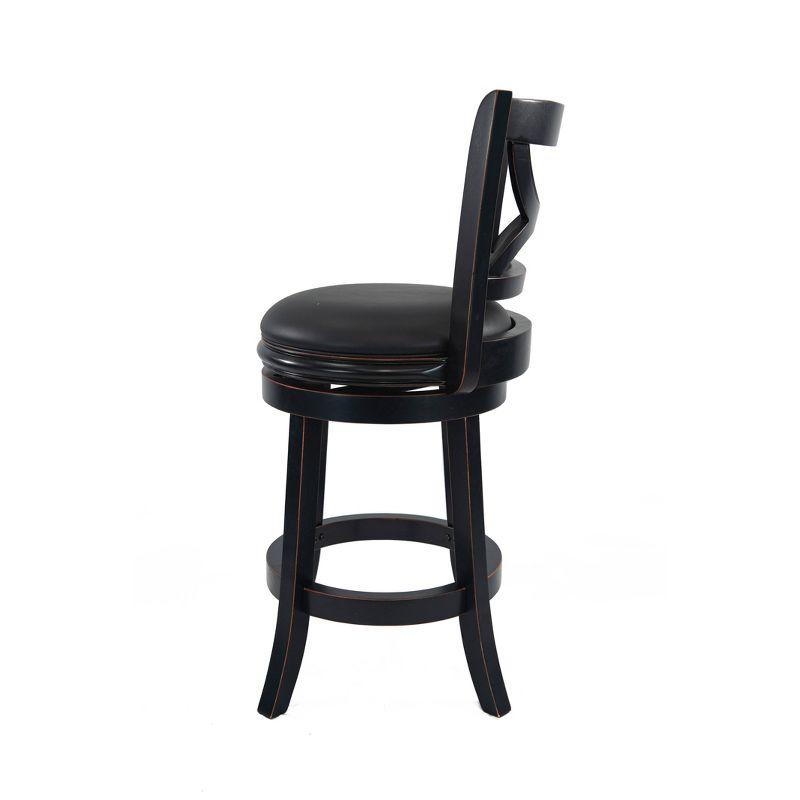 Elegant Black Leather Swivel Counterstool with Solid Wood Frame