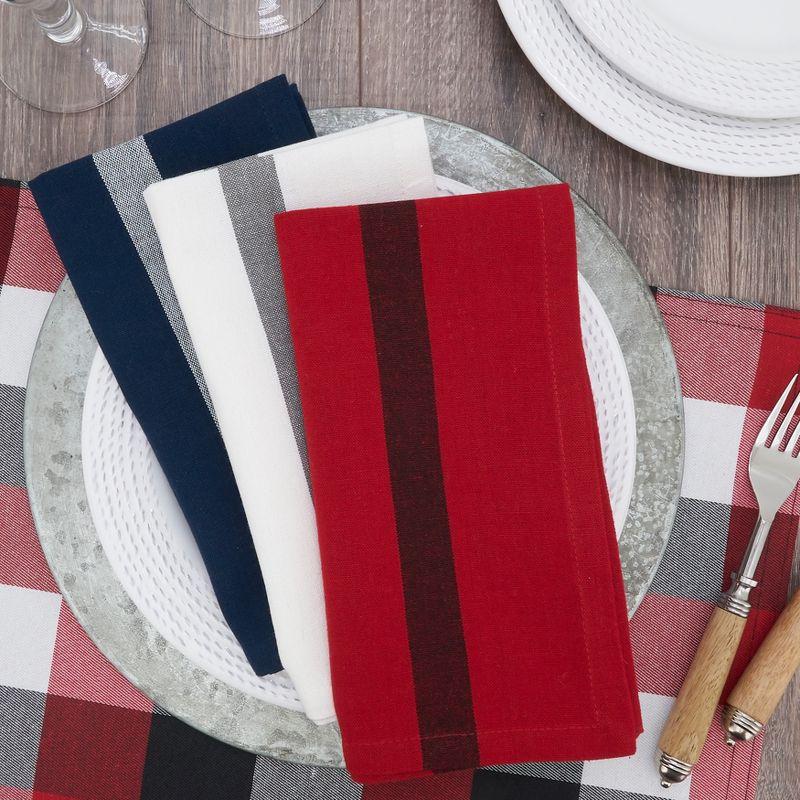 Modern White Cotton Banded Table Napkins Set of 4