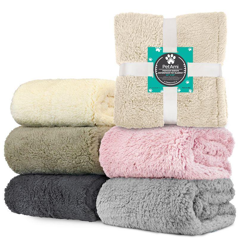 PetAmi Fluffy Waterproof Dog Blanket For Pet Cat Puppy, Soft Faux Shearling Throw Couch Cover, Plush Washable Reversible