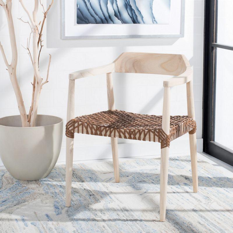 Munro Leather Woven Accent Chair - ACH1005 - Natural/Light Honey - Safavieh