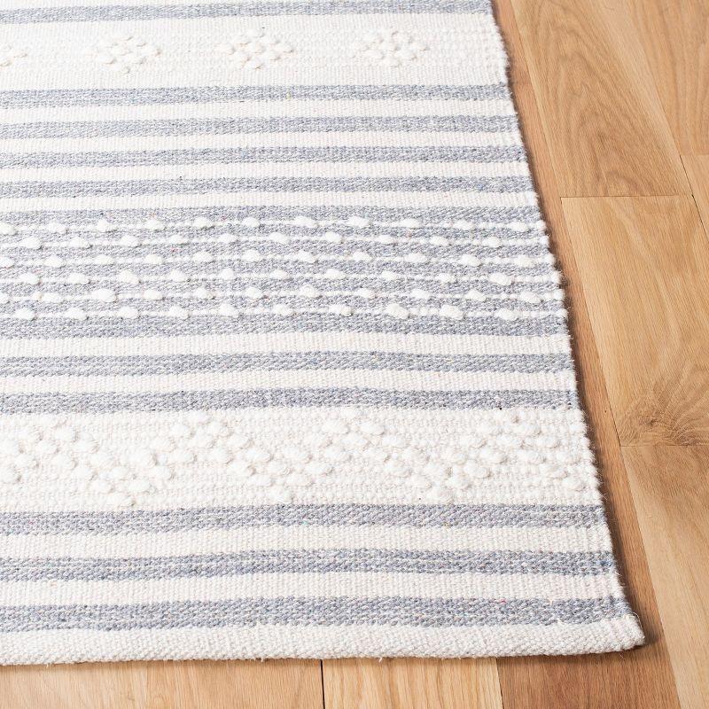 Ivory and Silver Striped Wool Cotton Flat Woven Rug