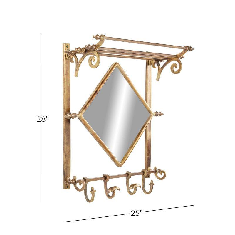 25" x 28" Bathroom Wall Rack with Hooks and Mirror Brass - Olivia & May