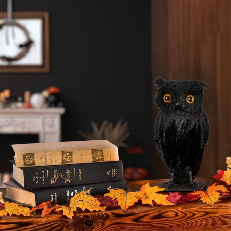 11" Black Plastic Owl Figurine with LED Eyes