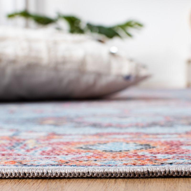 Hand-Knotted Serapi Chic Blue Round Rug with Easy Care Viscose Chenille