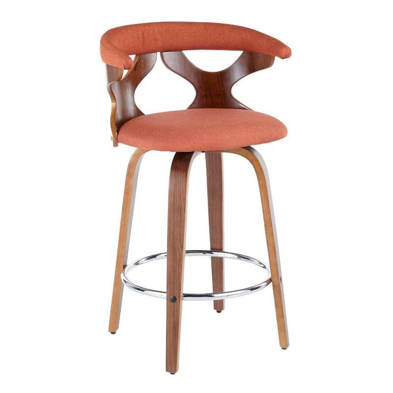 Set of 2 Gardenia Mid-Century Modern Counter Height Barstools Orange - Lumisource: Swivel, Wood & Metal Frame, Polyester Upholstery