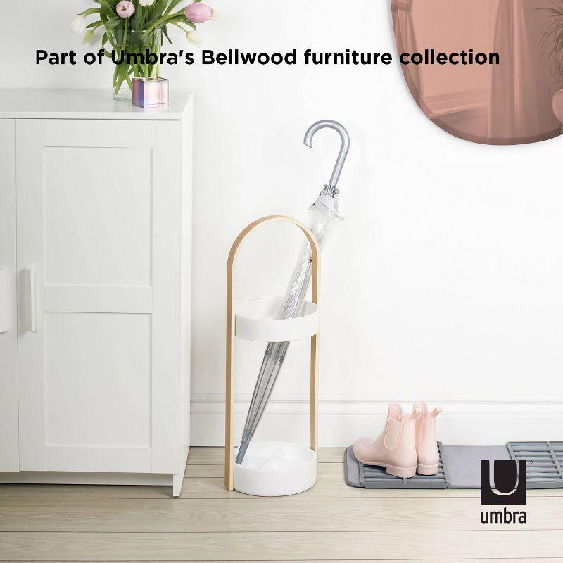 Bellwood Modern White-Natural Wood & Steel Freestanding Umbrella Stand