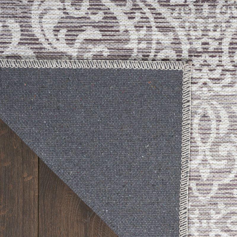 Damask Machine Washable Brown Area Rug