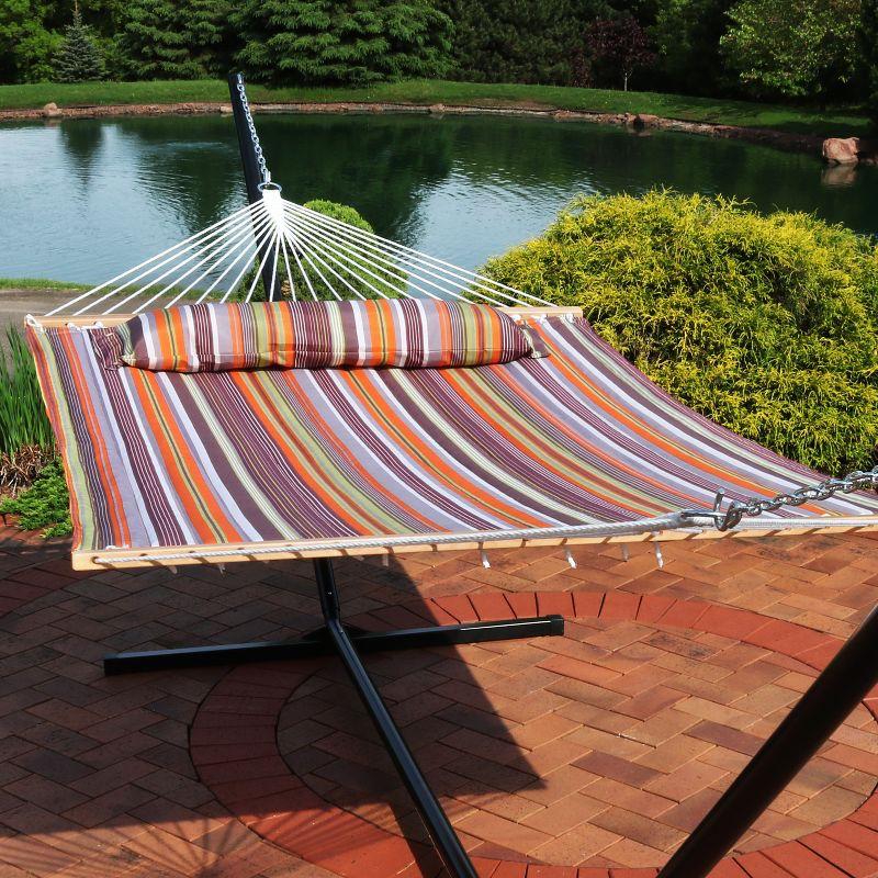 Sunnydaze Heavy-Duty Quilted Fabric Hammock Two-Person with Spreader Bars  - 450 lb Weight Capacity - Canyon Sunset