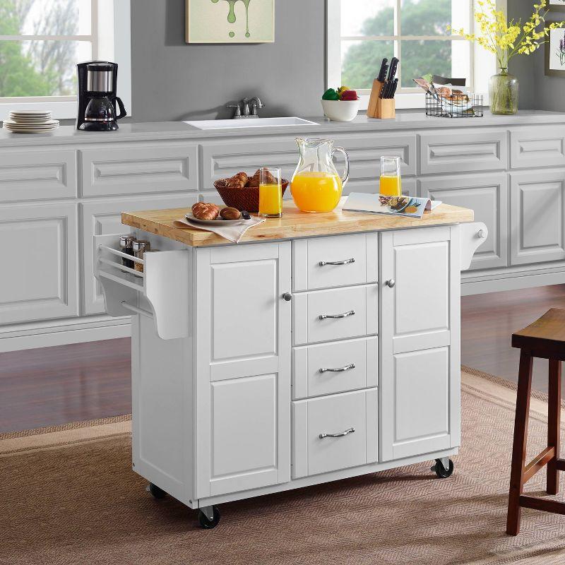 Elliott White and Natural Wood Kitchen Cart with Storage and Spice Rack