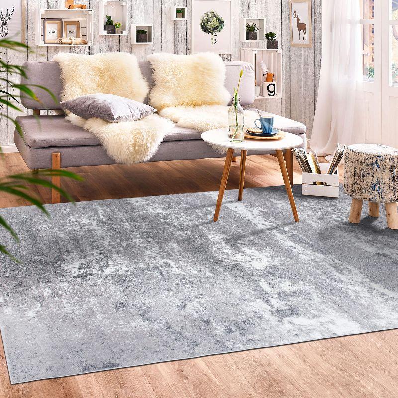 World Rug Gallery Distressed Abstract Watercolor Gray 7'10" x 10' Area Rug