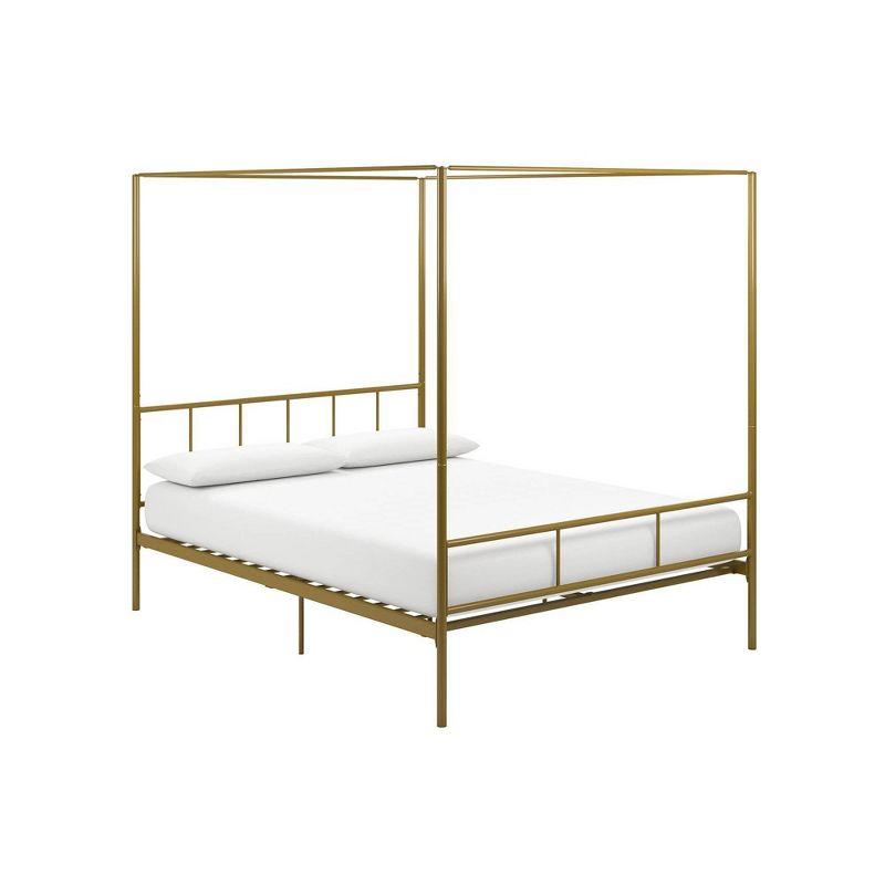 Elegant Gold Queen Metal Canopy Bed with Sophisticated Headboard