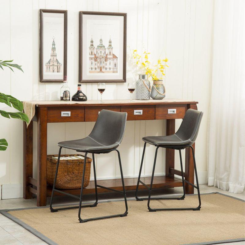 Roundhill Furniture Lotusville Vintage PU Leather Counter Height Stools, Antique Gray, Set of 2