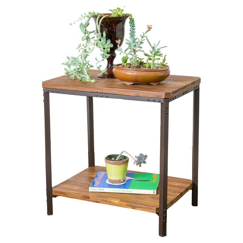 27" Rustic Hardwood and Iron Metal Square End Table