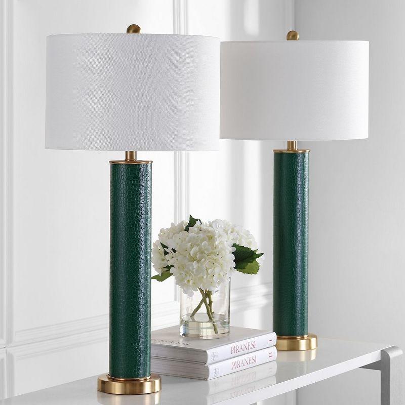 Ollie Table Lamp (Set of 2) - 31.5 Inch Height - LIT4404 - Dark Green Faux Alligator - Safavieh
