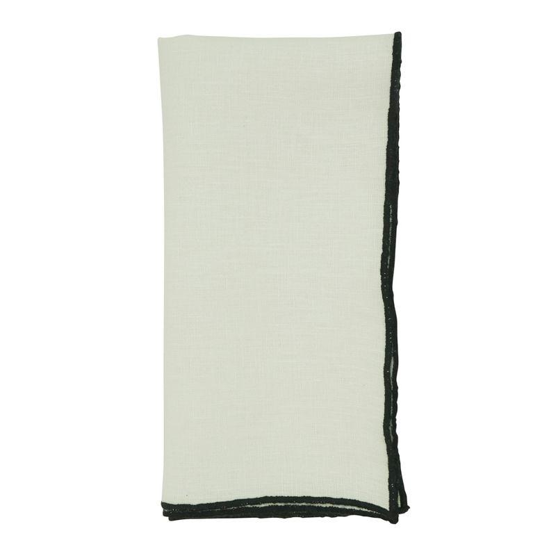 Saro Lifestyle Stitched Border Stonewashed Linen Napkins (Set of 4), Black, 20" x 20"
