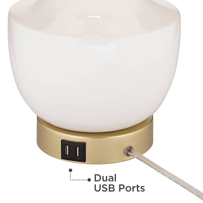 360 Lighting Nesbit 25" High Mid Century Modern Table Lamps Set of 2 USB Port White Gold Ceramic Metal Living Room Charging Bedroom Bedside Nightstand