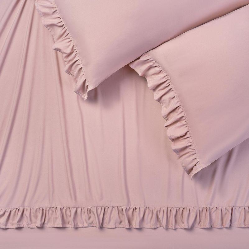 Mauve Twin Microfiber Ruffle Sheet Set with Pillowcase