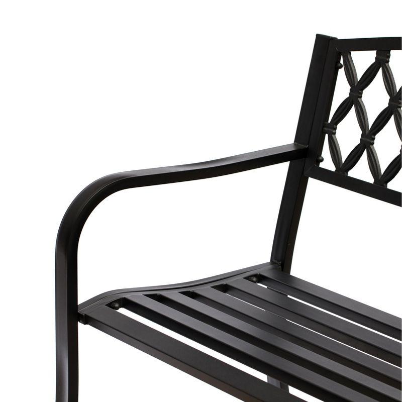 Gardenised Black Outdoor Garden Patio Steel Park Bench Lawn Decor with Cast Iron Back Seating bench, with Backrest and Armrest