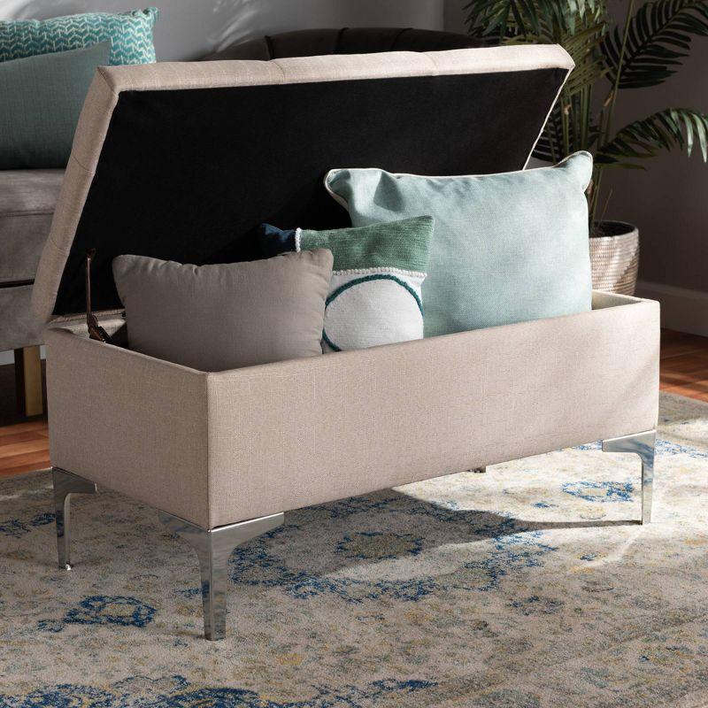 Mabel Fabric Upholstered Metal Storage Ottoman Silver - Baxton Studio